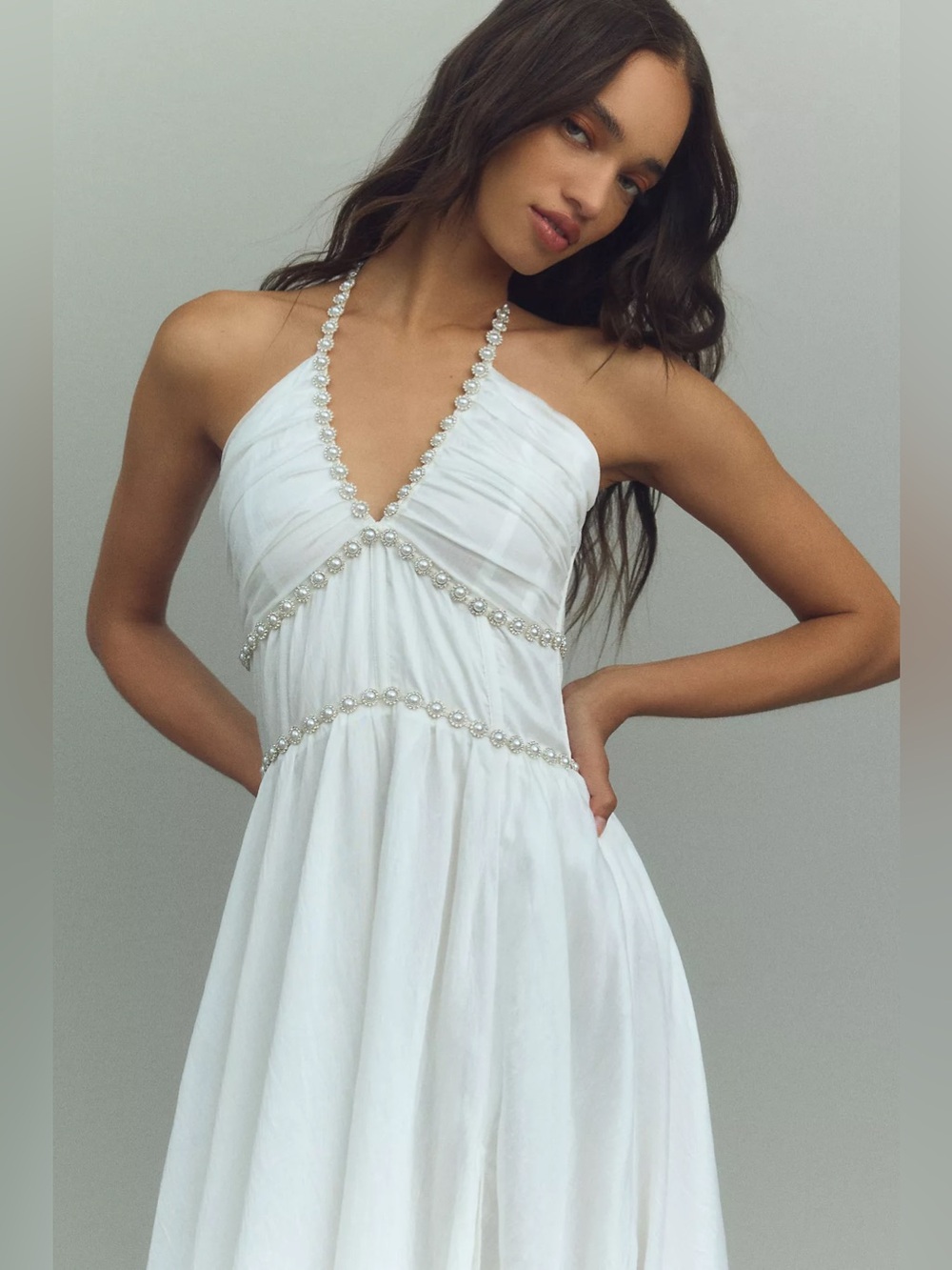 Anthropologie V. Chapman Scarlette Halter Embellished Corset Organza Maxi Dress - Picture 2 of 8